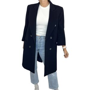 Vintage 70s 80s Italian made wool blend tailored double breasted blue over coat
